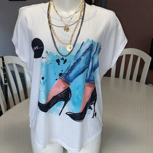 Shein LUNE Figure And Letter Graphic Curved Hem Tee Sz XL